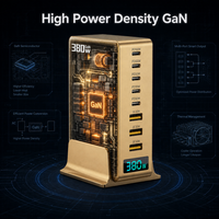 Stasiun Pengisi Daya Multi 380W GaN Charger 8 Port Desktop, 2x100W USB-C, Layar LED, Pengisi Daya 8 Perangkat, Langsung dari Pabrik