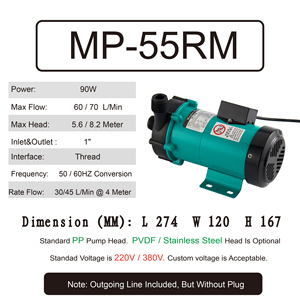 MP-55RM 60/70 <span class=keywords><strong>LPM</strong></span> 5.6M ปั๊มเคมีแบบหัวสูบ / ปั๊มแรงเหวี่ยง / ปั๊มเคมีแบบแม่เหล็ก โรงงานผลิตเครื่องบรรจุภัณฑ์ - Product Image 2