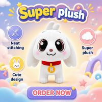 Peluche personnalisée chien blanc, jouet en peluche pour enfants, adorable lapin en peluche avec collier rouge et étiquette jaune