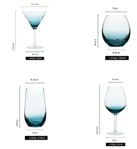 Verres à vin pour vin rouge ou blanc, grand verre à vin soufflé à la main bleu craquelé sans plomb verrerie sans pied pour cadeau