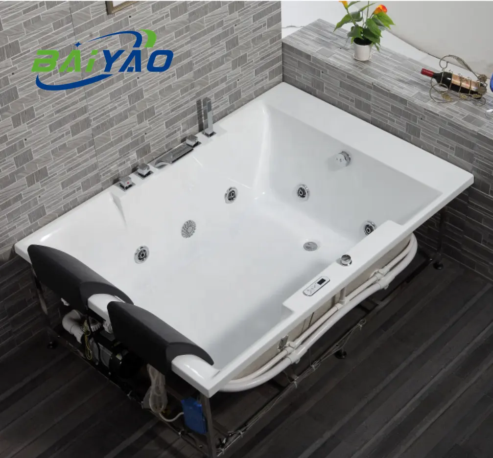 Bai Yao อ่างอาบน้ำแบบร้อนอ่างน้ำวนอ่างสปาอ่างอาบน้ำแบบมีฟองในร่มแบบฝังกลางแจ้งสำหรับ2คน yolytub