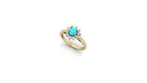 18K Gold Diamond Halo Turquoise <b>Ring</b> Elegant Fine Jewelry For Women Luxury <b>Statement</b> <b>Ring</b> Stylish Daily Wear - Product Image 2