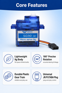 Micro-servo SG90 9g 180 degrés, engrenage en plastique, coque ABS, 4.8V pour pièces d'<span class=keywords><strong>avion</strong></span> RC, drone à aile fixe, robot humanoïde, servo - Product Image 5