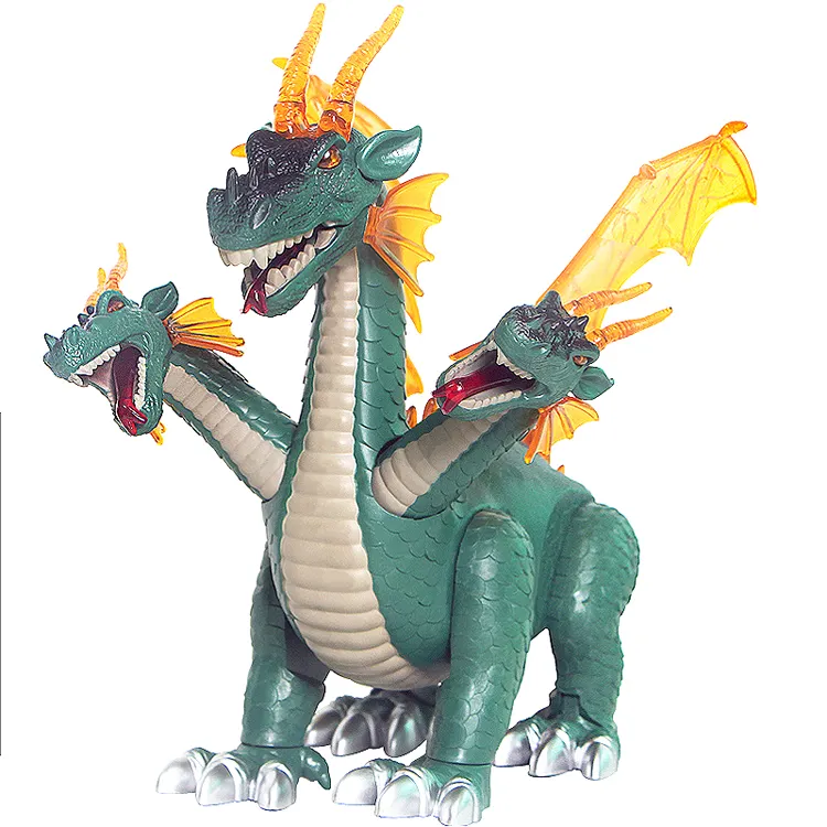 Hot Verkoop Plastic Speelgoed Grote Drie-Headed Dinosaurus Realistische Model Met Licht En Geluid