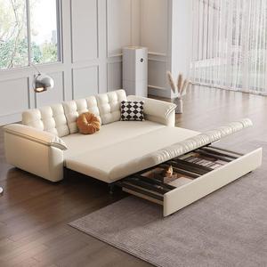 Modern Cream Cat Claw Leather Foldable Sofa <b>Bed</b> Multifunctional Telescopic Furniture With Storage For Small Apartment Home - Product Image 4