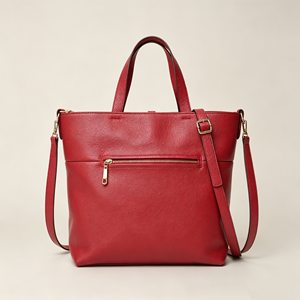 <b>Red</b> Pebbled Leather Tote Bag, Top Handle Webbing Chain Decor Adjustable Strap Daily Single Shoulder <b>Handbag</b> - Product Image 4