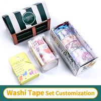 Ensemble de rubans washi kawaii personnalisés avec emballage et étiquette ronde pour journal, agenda, scrapbooking, bricolage