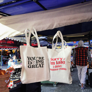 Multi Color Customized Printed Logo Organic Cotton Canvas <b>Foldable</b> Tote Shopping <b>Bags</b> Hand Length Handles Shoulder Strap Small - Product Image 1