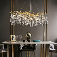 Lustre artistique créatif en forme de goutte de pluie, salon, salle à manger, luxe, branche d'arbre dorée, lustre en cristal