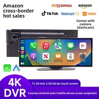 Écran CarPlay portable de 11,26 pouces, Android Auto sans fil, caméra de tableau de bord 4K à double objectif, autoradio avec caméra de recul, navigation GPS