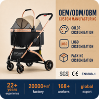 Chariot léger pliable à 4 roues sans fermeture à glissière avec absorption des chocs pour poussette pour animaux de compagnie pour les voyages, les courses et la marche