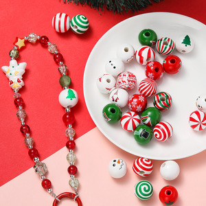 Cuentas de madera navideñas de formas mixtas para la fabricación de joyas, accesorios de bricolaje, cuentas redondas con estampado en espiral de caramelo - Product Image 1