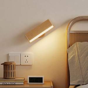 Lámpara de Pared de Madera Giratoria 360° de Nuevo Diseño, Inalámbrica, Recargable por USB, Magnética, LED, para Lectura en la Mesita de Noche - Product Image 1