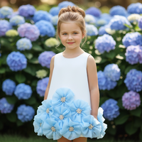 Robe de Princesse pour Enfants, Robe de Soirée Illusion Tendance pour Fille, Robe de Bal Formelle sans Manches avec Col et Appliques Florales 3D