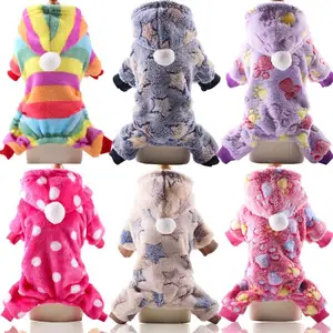 Button style four-legged flannel dog pet cat clothing supplies warm colorful stripes dot