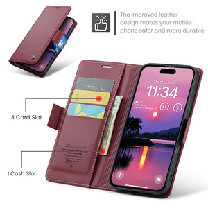 Haute Qualité <span class=keywords><strong>CaseMe</strong></span> RFID Blocage Titulaire De La Carte Flip PU Couverture En Cuir Téléphone étui pour <span class=keywords><strong>iphone</strong></span> 16 Pro Max 15 14 13 12 <span class=keywords><strong>11</strong></span> Pro Plus - Product Image 4