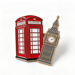 Pin Metálico Esmaltado Duro con Diseño de Cabina Telefónica Roja de Londres y Big Ben, Chapado en Oro, Forma Irregular, Souvenir Coleccionable - Product Image 2