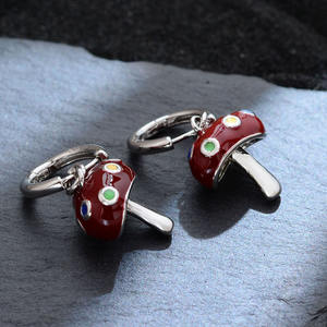 ต่างหูหยดน้ำมันรูปเห็ดทองแดงและทองเหลืองน่ารักต่างหูห่วงแฟชั่นชุบเงินทันสมัยสำหรับปาร์ตี้ - Product Image 3