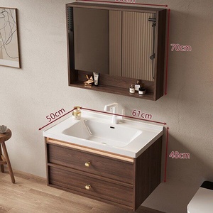Nuevo gabinete de baño minimalista chino de nogal con diseño de línea esquelética de borde estrecho para lavabo. - Product Image 1