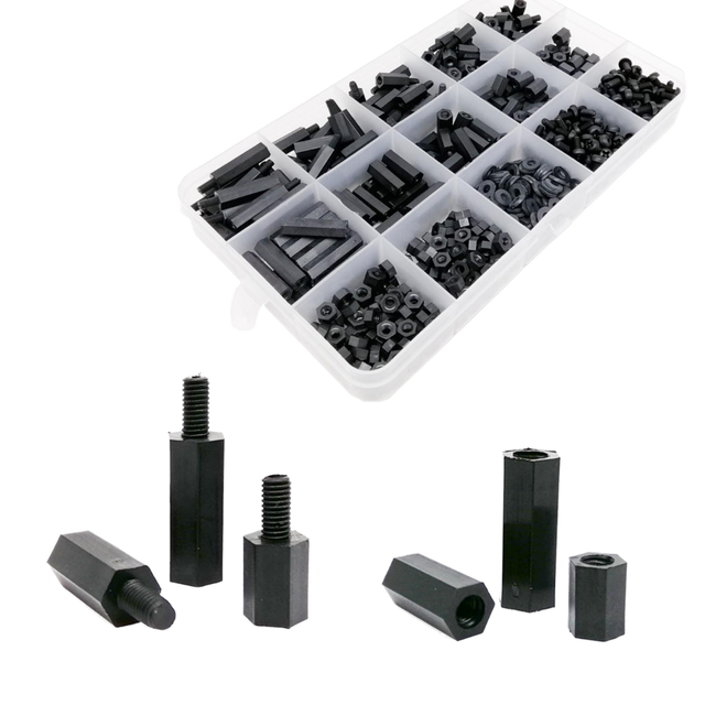 M2 M2.5 M3 M4 Assortment Kit Set Motherboard Black Insulated Hexagon Pillar Column Screw Nut Plastic Nylon Standoff Metric
