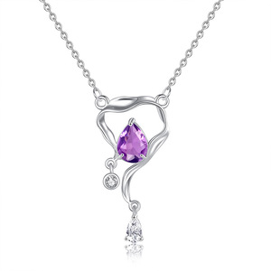 Collier tendance Goutte d'eau Améthyste Larme de Sirène, Pierre naturelle taille poire 6*8mm, en Argent sterling 925, Bijou inaltérable - Product Image 1