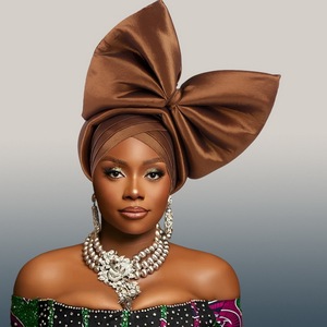 Turban <span class=keywords><strong>africain</strong></span> pour femmes, style Nigéria Auto Gele, avec grand nœud exagéré, couvre-chef pour mariage et fête - Product Image 1