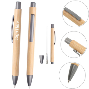 Stylos à bille rétractables en bambou écologiques personnalisés, prise en main confortable, bambou naturel, durables, pour fournitures de bureau - Product Image 1