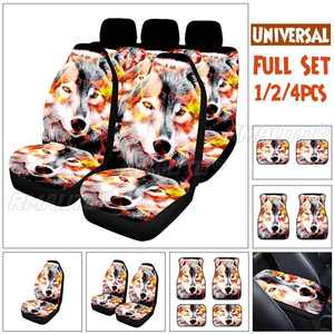 Juego Completo de Fundas para Asientos de Coche con Estampado de Lobo Flameado, Alfombrillas, Reposabrazos, Almohadillas para Asientos Delanteros/Traseros, 7 Opciones - Product Image 2