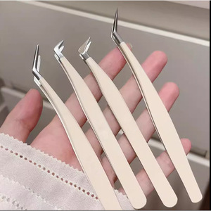Pinzas para pestañas postizas de acero inoxidable, color crema, rizador de pestañas, pinzas rizadoras de alta precisión para extensión de pestañas con - Product Image 5