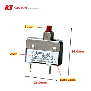 Protector de Sobrecarga con Botón de Reinicio Empotrado y Disyuntor Térmico para Equipos Electrónicos Industriales Serie 91 KUOYUH - Product Image 4