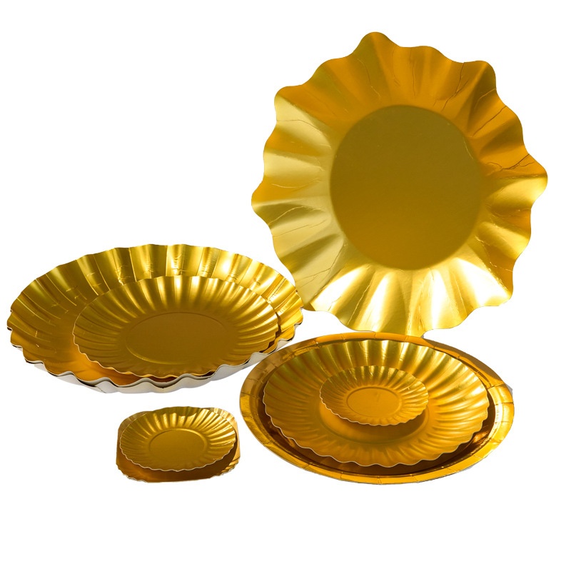 Factory Direct Sale Gold Cardboard Plate Custom Thick Paper Plate Disposable Paper Bowl for Hotel Party Wedding