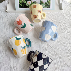 Mug en céramique fait main Niche, motif petit ours mignon, 250 ml, irrégulier, noir et blanc à carreaux, pour café et lait, compatible lave-vaisselle et micro-ondes - Product Image 3