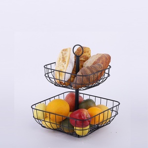 2 Tier Countertop Fruit Basket Metal Wire Fruit Bowl For Kitchen Storage Fruits Vegetables Snacks Organizer