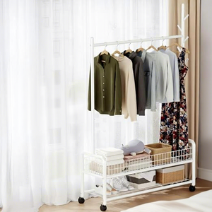 Minimalist <b>Standing</b> <b>Clothing</b> <b>Rack</b> with Wheels Double Tier Metal Storage Holder for Wardrobe Multifunctional Design - Product Image 4