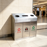 Moderner Großer Dreifach-Abfalleimer aus Edelstahl 3-Stream-Recyclingstation für Gewerbe, Einkaufszentren und Bürodekoration