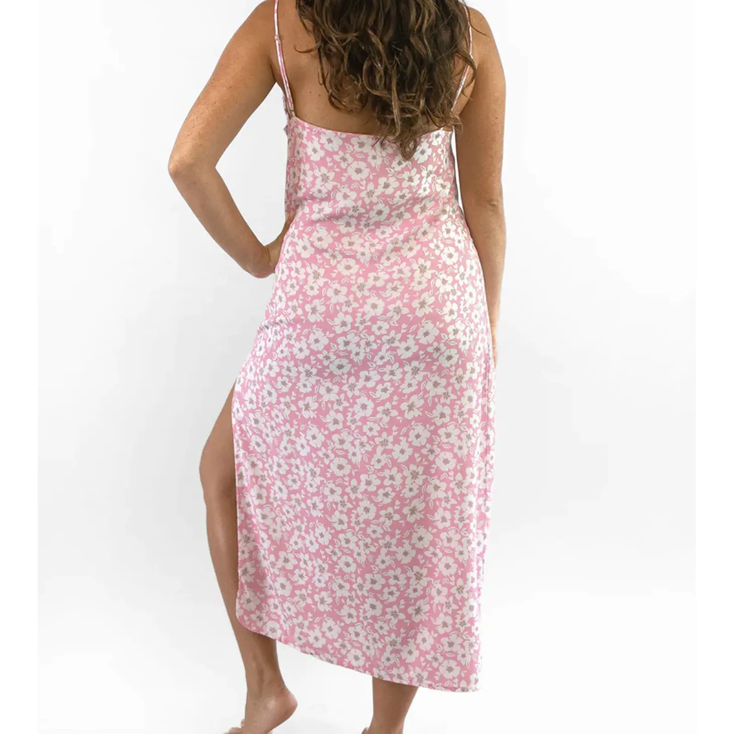 נשים 2024 קיץ הדפס פרחוני ספגטי רצועת Sundress V צווארון מידי שמלת מקסי