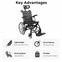 Fauteuil roulant portable AndCare en aluminium 18'' 20'' 22'' pour personnes âgées et handicapées - Matériel de réadaptation