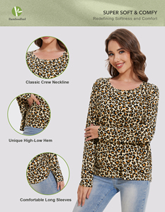 Haut décontracté pour femme en fibre de bambou, manches longues, col rond, coupe ample, lavable en machine, en stock, livraison rapide - Product Image 5