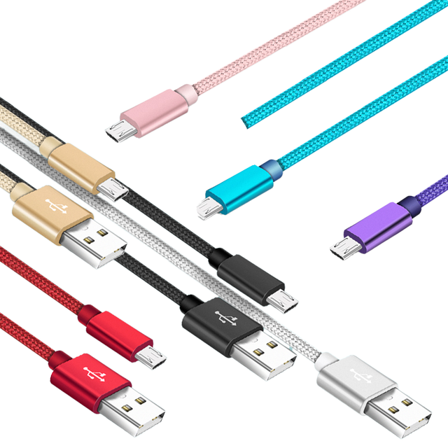 Customized Logo 1M 2M 3M 3FT 6FT 10FT Nylon Braided USB Data Cable 5V2A Fast Charge Micro USB Aluminum Alloy Plastic Metal