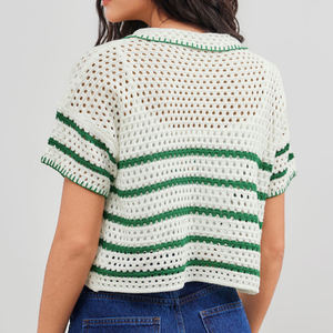 Pull en maille pour femme à manches courtes, cardigan ajouré, tricoté, personnalisable avec logo OEM & ODM, collection printemps - Product Image 6