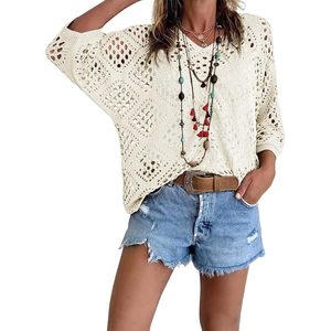 Haut cache-maillot en crochet personnalisé pour femme, pull ajouré d'été, style bohème, pour la plage, 100% coton - Product Image 1