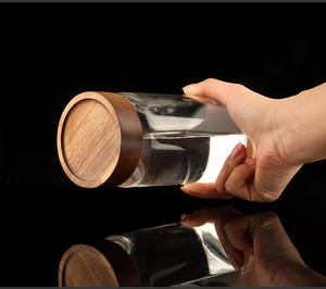 High Borosilicate <b>Glass</b> Storage Jar with Acacia Wood <b>Lid</b> 65mm Diameter Food-Grade Airtight Kitchen <b>Container</b> <b>for</b> Grains Dry Food - Product Image 3