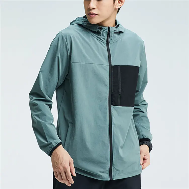 Wholesale custom man sport outdoor big sizes zipper long sleeves hooded jackets men's running gym elasticity coat jackets