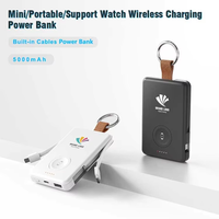 Nouvelle batterie externe portable mini porte-clés 5000 mAh 2026 avec chargeur magnétique pour montre connectée, câbles intégrés, entrée sans fil, pour situations d'urgence en extérieur