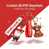 Porte-clés et pendentif de sac en PVC 3D personnalisé, motif Ranch du Père Noël de dessin animé mignon, Père Noël cowboy western et vache des Highlands, thème Noël