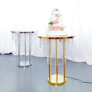 Support de présentation de gâteau de <span class=keywords><strong>mariage</strong></span> rond avec miroir, perles en cristal or et argent, et éclairage <span class=keywords><strong>LED</strong></span> pour événements, fêtes et banquets - Product Image 2