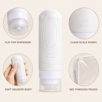 Lot de 4 flacons de voyage souples en silicone de 90 ml, qualité alimentaire, compressibles et rechargeables, pour articles de toilette en cabine avec pochette