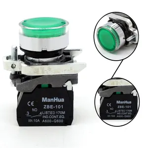 ManHua XB4-BW33M5 high quality waterproof industrial metal round push button switch with LED green lamp