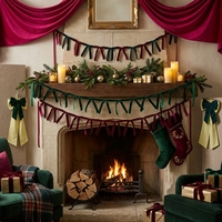 Guirlande de Noël en velours de luxe avec nœuds, vert émeraude et rouge bordeaux, pour fenêtre, fêtes, mariages, anniversaires, Saint-Valentin