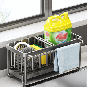 Égouttoir de rangement pour évier de cuisine, support à éponges antirouille avec plateau de drainage amovible - Product Image 1